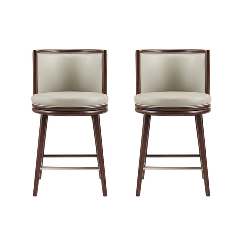 Manhattan Comfort Evalyn Modern Wood Upholstered Counter Stool in Stone - Set of 2