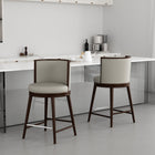 Manhattan Comfort Evalyn Modern Wood Upholstered Counter Stool in Stone - Set of 2