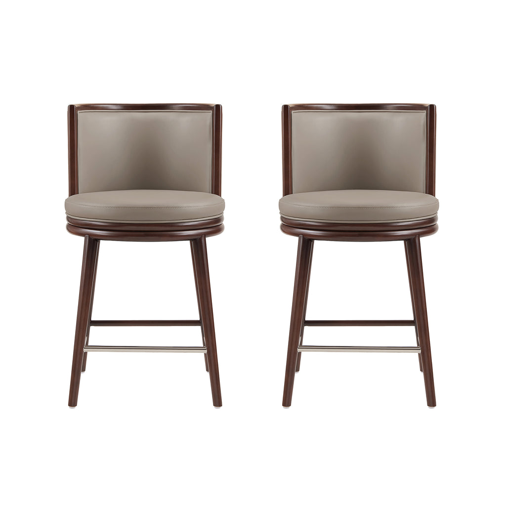 Manhattan Comfort Evalyn Modern Wood Upholstered Counter Stool in Taupe - Set of 2