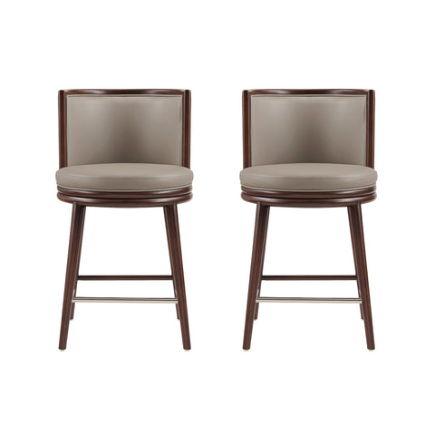 Manhattan Comfort Evalyn Modern Wood Upholstered Counter Stool in Taupe - Set of 2