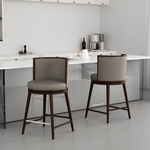 Manhattan Comfort Evalyn Modern Wood Upholstered Counter Stool in Taupe - Set of 2