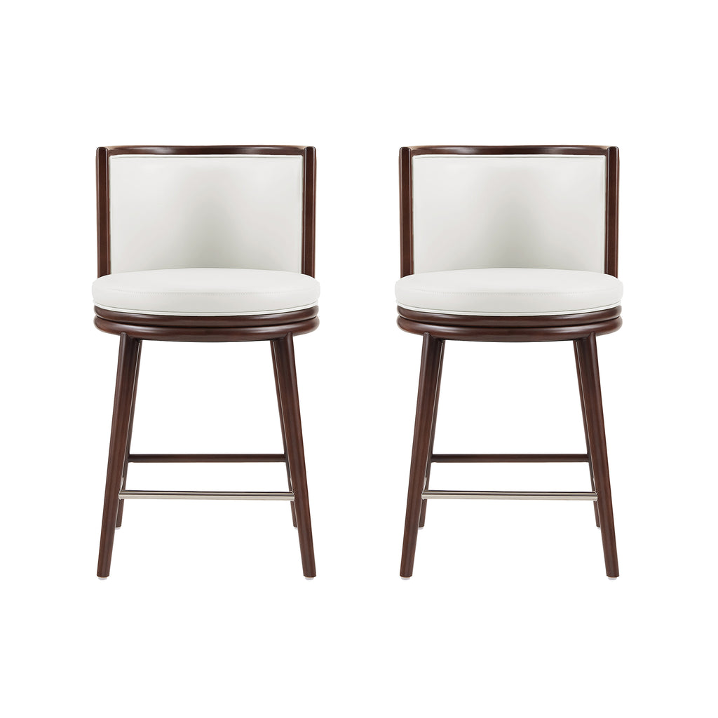 Manhattan Comfort Evalyn Modern Wood Upholstered Counter Stool in White - Set of 2