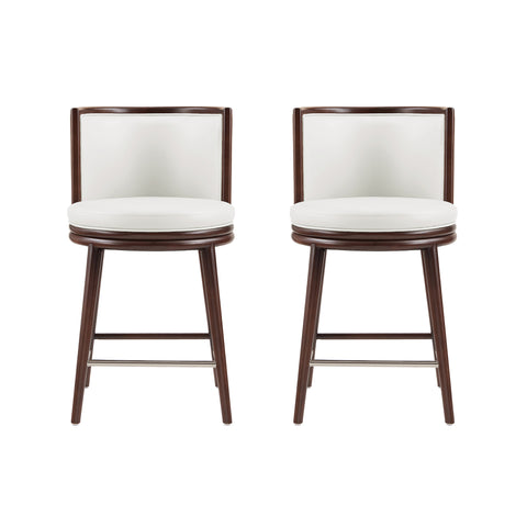 Manhattan Comfort Evalyn Modern Wood Upholstered Counter Stool in White - Set of 2
