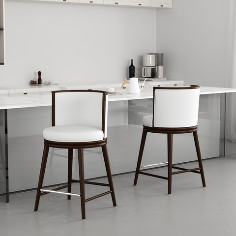 Manhattan Comfort Evalyn Modern Wood Upholstered Counter Stool in White - Set of 2
