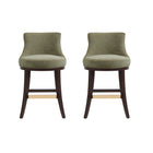 Manhattan Comfort Lucia Modern Chenille Wood Counter Stool in Leaf Green - Set of 2
