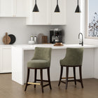 Manhattan Comfort Lucia Modern Chenille Wood Counter Stool in Leaf Green - Set of 2