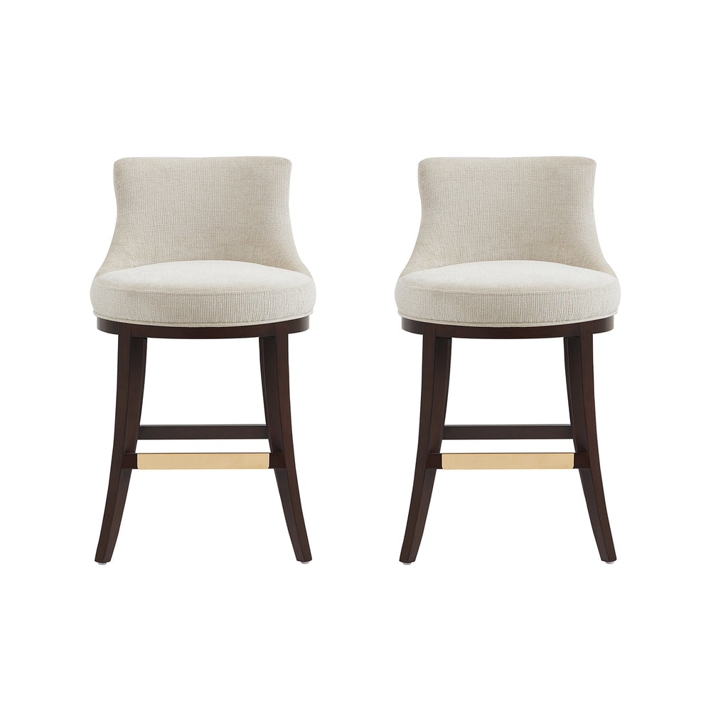Manhattan Comfort Lucia Modern Chenille Wood Counter Stool in Natural - Set of 2