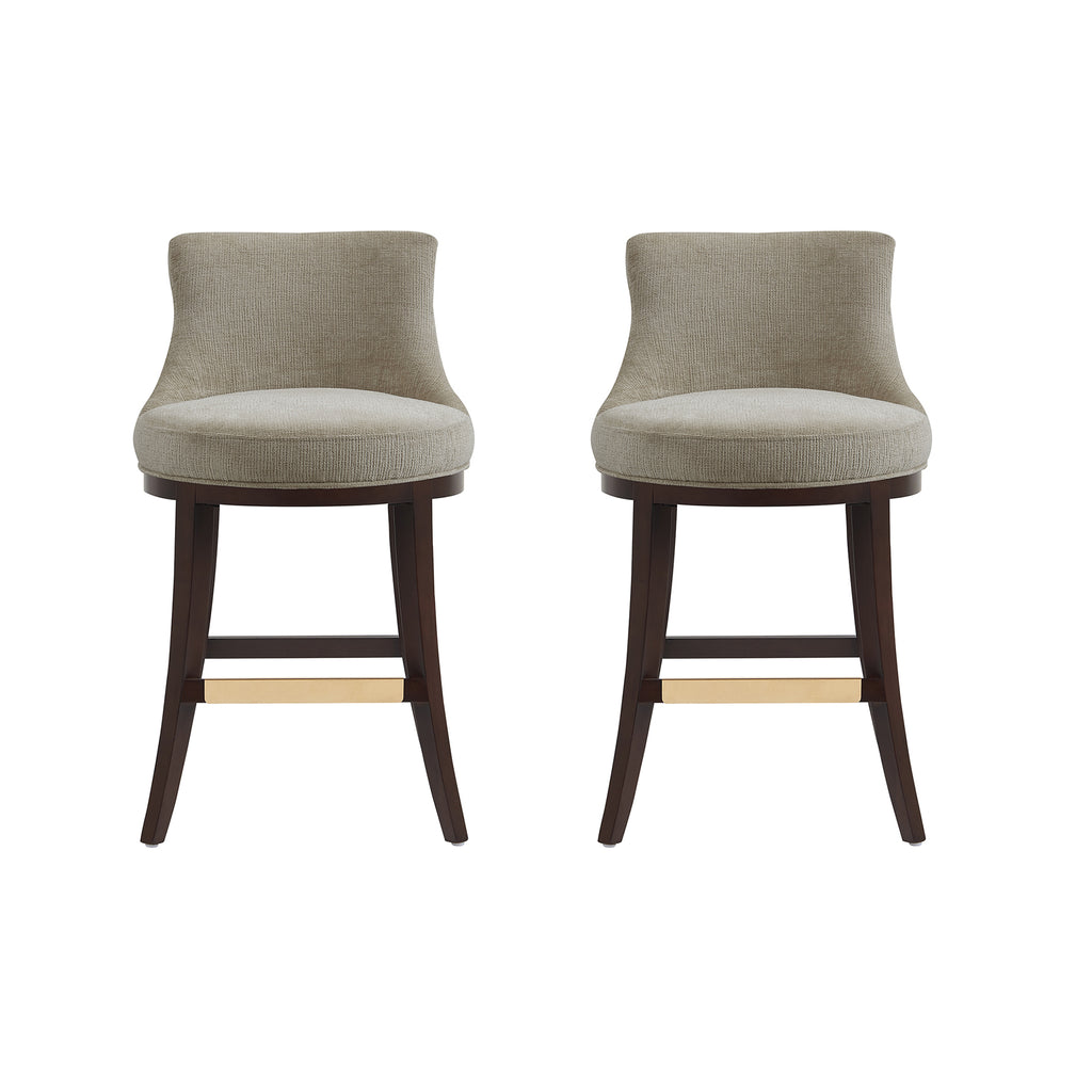 Manhattan Comfort Lucia Modern Chenille Wood Counter Stool in Taupe - Set of 2