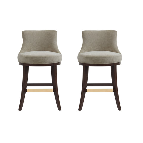 Manhattan Comfort Lucia Modern Chenille Wood Counter Stool in Taupe - Set of 2