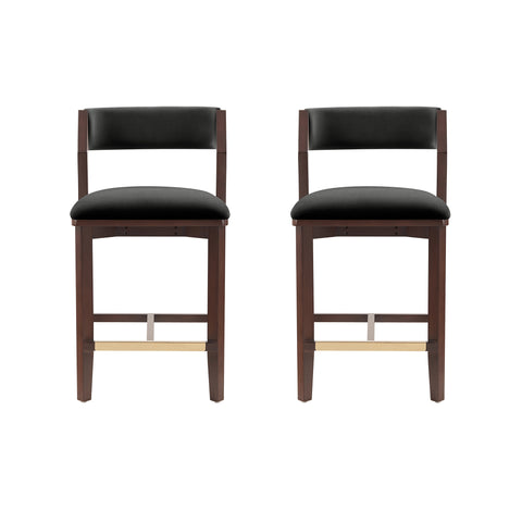 Manhattan Comfort Patricia Modern Wood Upholstered Counter Stool in Black - Set of 2