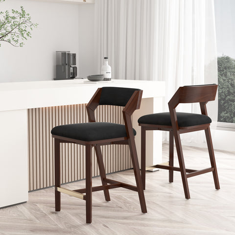 Manhattan Comfort Patricia Modern Wood Upholstered Counter Stool in Black - Set of 2