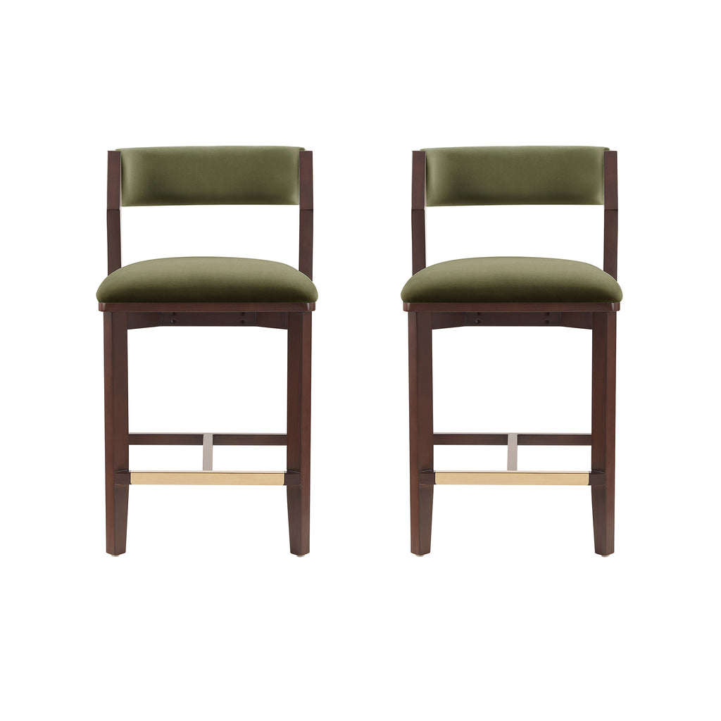 Manhattan Comfort Patricia Modern Wood Upholstered Counter Stool in Turtle Green - Set of 2