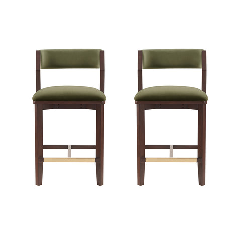 Manhattan Comfort Patricia Modern Wood Upholstered Counter Stool in Turtle Green - Set of 2