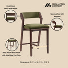 Manhattan Comfort Patricia Modern Wood Upholstered Counter Stool in Turtle Green - Set of 2