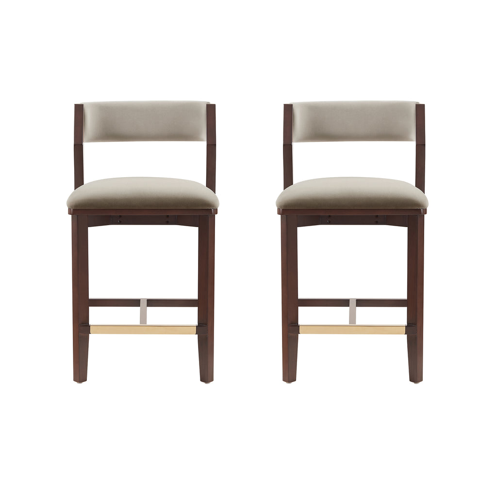 Manhattan Comfort Patricia Modern Wood Upholstered Counter Stool in Linen - Set of 2