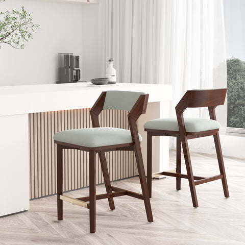 Manhattan Comfort Patricia Modern Wood Upholstered Counter Stool in White Glacier - Set of 2