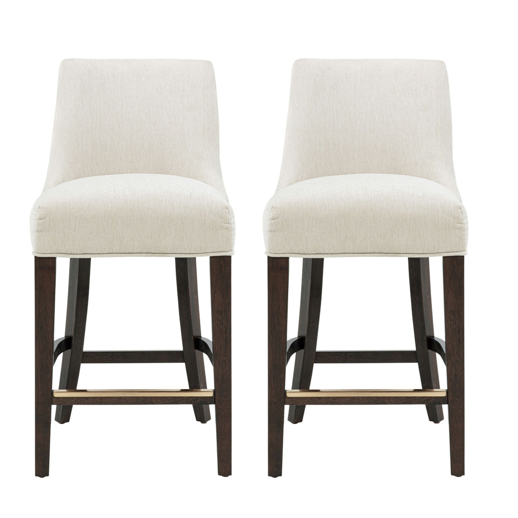 Manhattan Comfort Beever Modern Chenille Wood Counter Stool in Cream - Set of 2