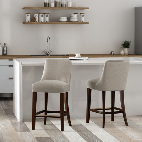 Manhattan Comfort Beever Modern Chenille Wood Counter Stool in Taupe - Set of 2