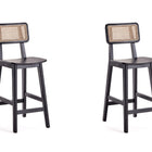Manhattan Comfort Versailles Industry Chic Cane Back Wood Counter Stool in Black and Natural - Set of 2