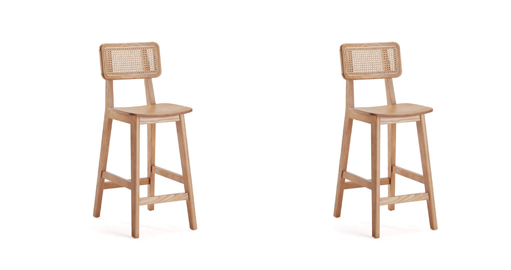 Manhattan Comfort Versailles Industry Chic Cane Back Wood Counter Stool in Natural - Set of 2