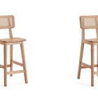 Manhattan Comfort Versailles Industry Chic Cane Back Wood Counter Stool in Natural - Set of 2
