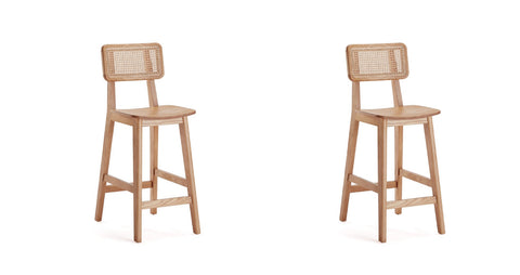 Manhattan Comfort Versailles Industry Chic Cane Back Wood Counter Stool in Natural - Set of 2
