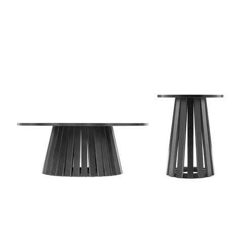 Manhattan Comfort Layla Scandinavian Modern 2-Piece Coffee Table & End Table Set in Black