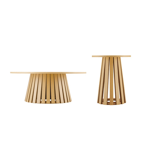 Manhattan Comfort Layla Scandinavian Modern 2-Piece Coffee Table & End Table Set in Light Oak