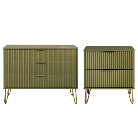 Manhattan Comfort Dumbo Modern 2-Piece Dresser Set in Olive Green