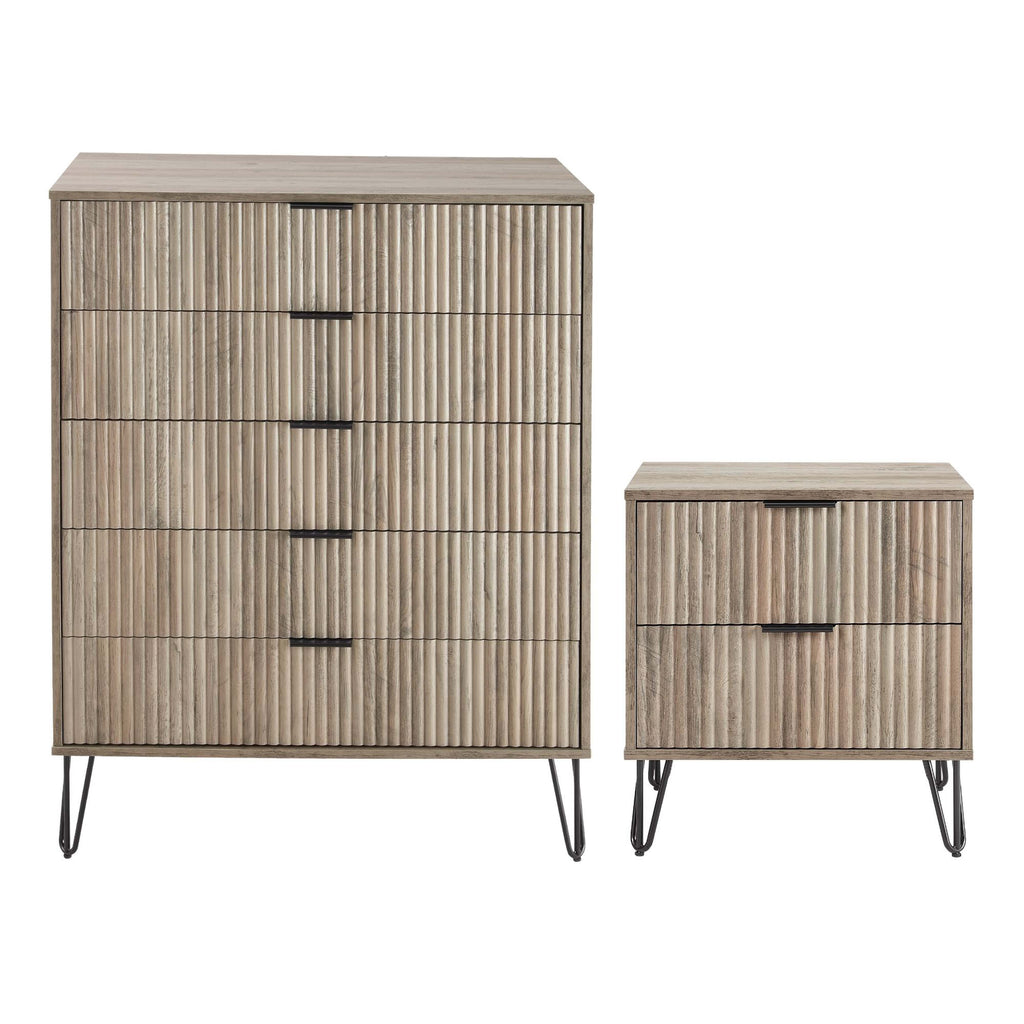 Manhattan Comfort2-Piece DUMBO Modern 5-Drawer Tall Dresser and DUMBO Modern Nightstand 2.0 in White Manhattan Comfort2-Piece DUMBO Modern 5-Drawer Tall Dresser and DUMBO Modern Nightstand 2.0 in White