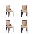 Manhattan Comfort Fifth Avenue Traditional Wood Upholstered Dining Chair in Tan - Set of 4