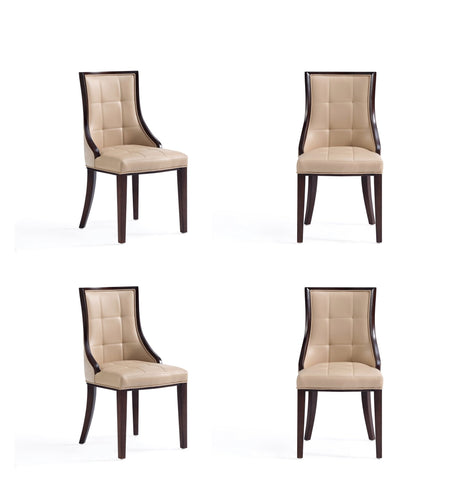Manhattan Comfort Fifth Avenue Traditional Wood Upholstered Dining Chair in Tan - Set of 4