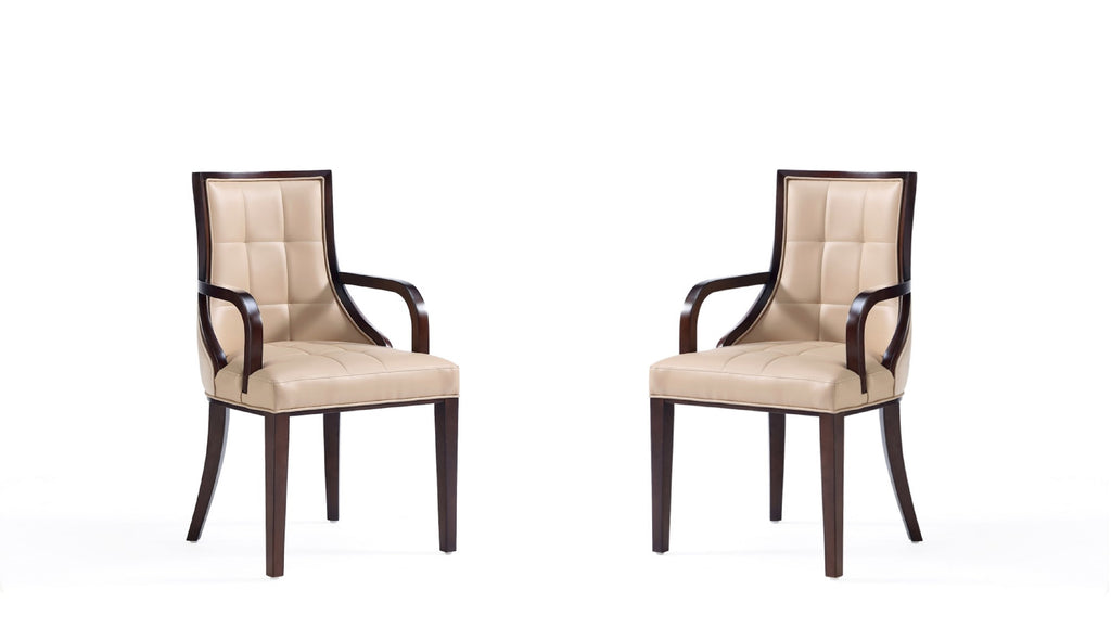 Manhattan Comfort Fifth Avenue Traditional Wood Upholstered Dining Chair in Tan - Set of 2