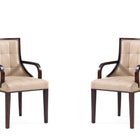 Manhattan Comfort Fifth Avenue Traditional Wood Upholstered Dining Chair in Tan - Set of 2