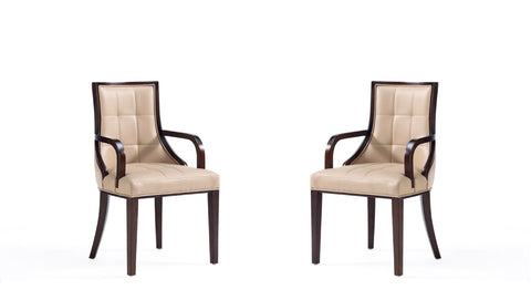 Manhattan Comfort Fifth Avenue Traditional Wood Upholstered Dining Chair in Tan - Set of 2