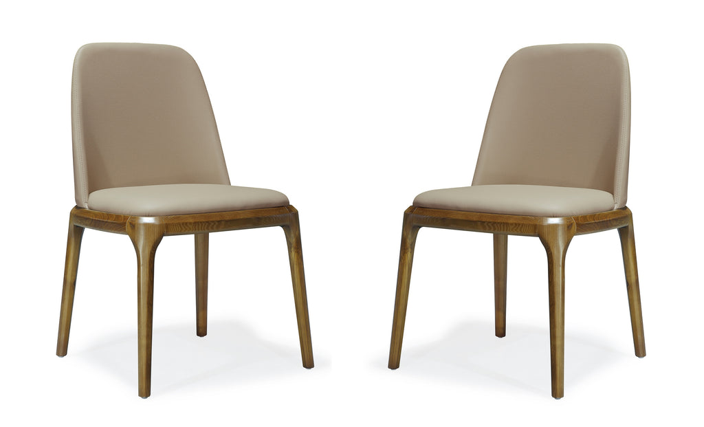 Manhattan Comfort Courding Modern Vegan Leather Wood Dining Chair in Tan - Set of 2