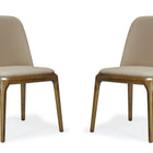 Manhattan Comfort Courding Modern Vegan Leather Wood Dining Chair in Tan - Set of 2