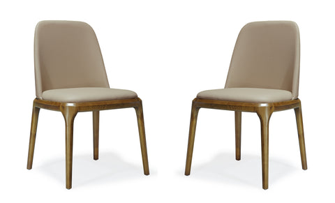 Manhattan Comfort Courding Modern Vegan Leather Wood Dining Chair in Tan - Set of 2