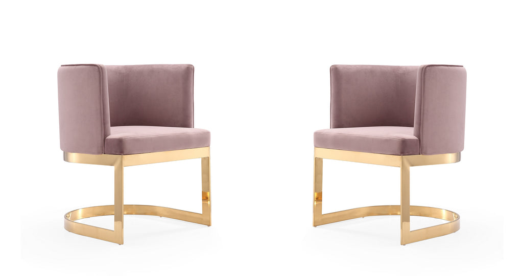 Manhattan Comfort Aura Modern Velvet Metal Dining Chair in Blush - Set of 2