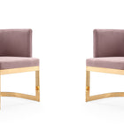 Manhattan Comfort Aura Modern Velvet Metal Dining Chair in Blush - Set of 2