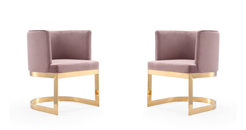 Manhattan Comfort Aura Modern Velvet Metal Dining Chair in Blush - Set of 2