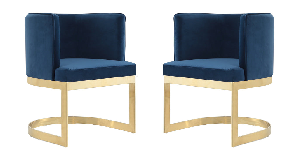 Manhattan Comfort Aura Modern Velvet Metal Dining Chair in Royal Blue - Set of 2