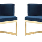 Manhattan Comfort Aura Modern Velvet Metal Dining Chair in Royal Blue - Set of 2