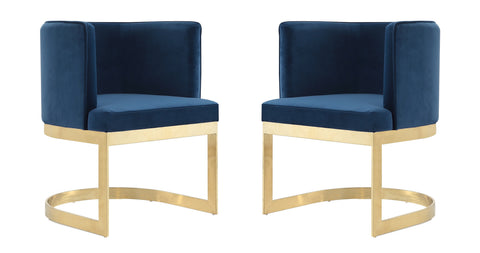Manhattan Comfort Aura Modern Velvet Metal Dining Chair in Royal Blue - Set of 2