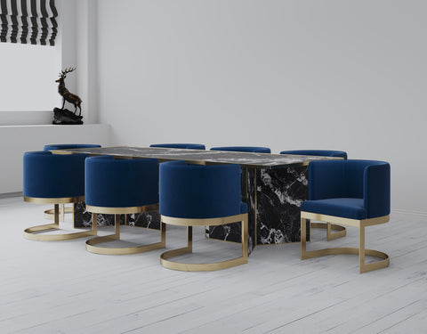 Manhattan Comfort Aura Modern Velvet Metal Dining Chair in Royal Blue - Set of 2
