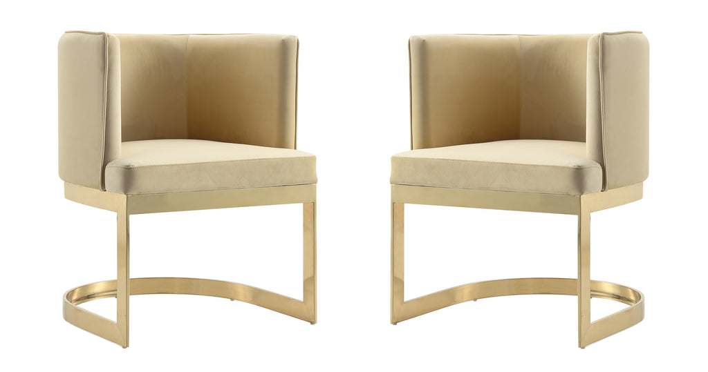 Manhattan Comfort Aura Modern Velvet Metal Dining Chair in Sand - Set of 2