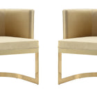 Manhattan Comfort Aura Modern Velvet Metal Dining Chair in Sand - Set of 2