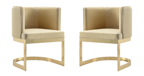 Manhattan Comfort Aura Modern Velvet Metal Dining Chair in Sand - Set of 2