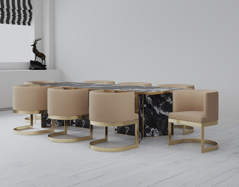 Manhattan Comfort Aura Modern Velvet Metal Dining Chair in Sand - Set of 2