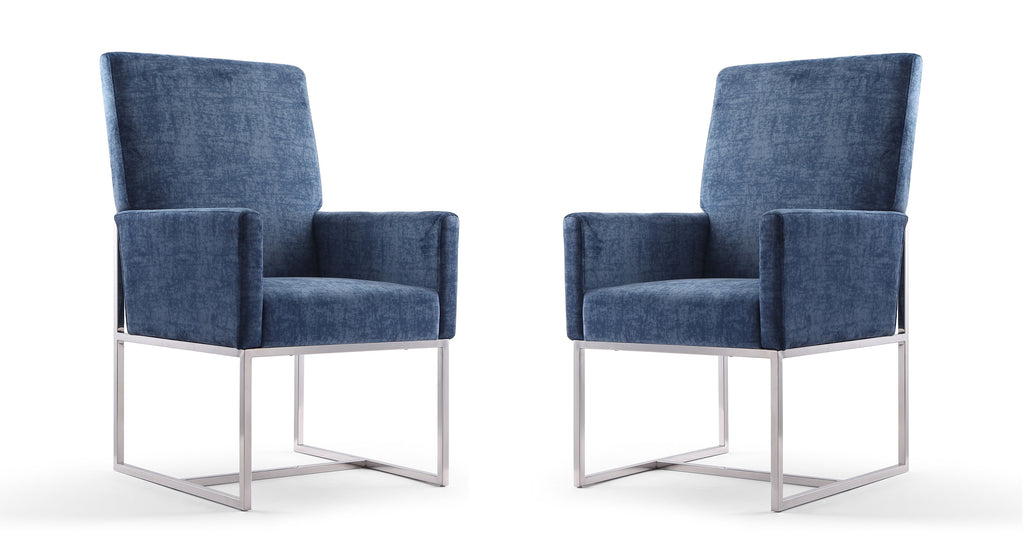 Manhattan Comfort Element Modern Velvet Metal Dining Chair in Blue - Set of 2
